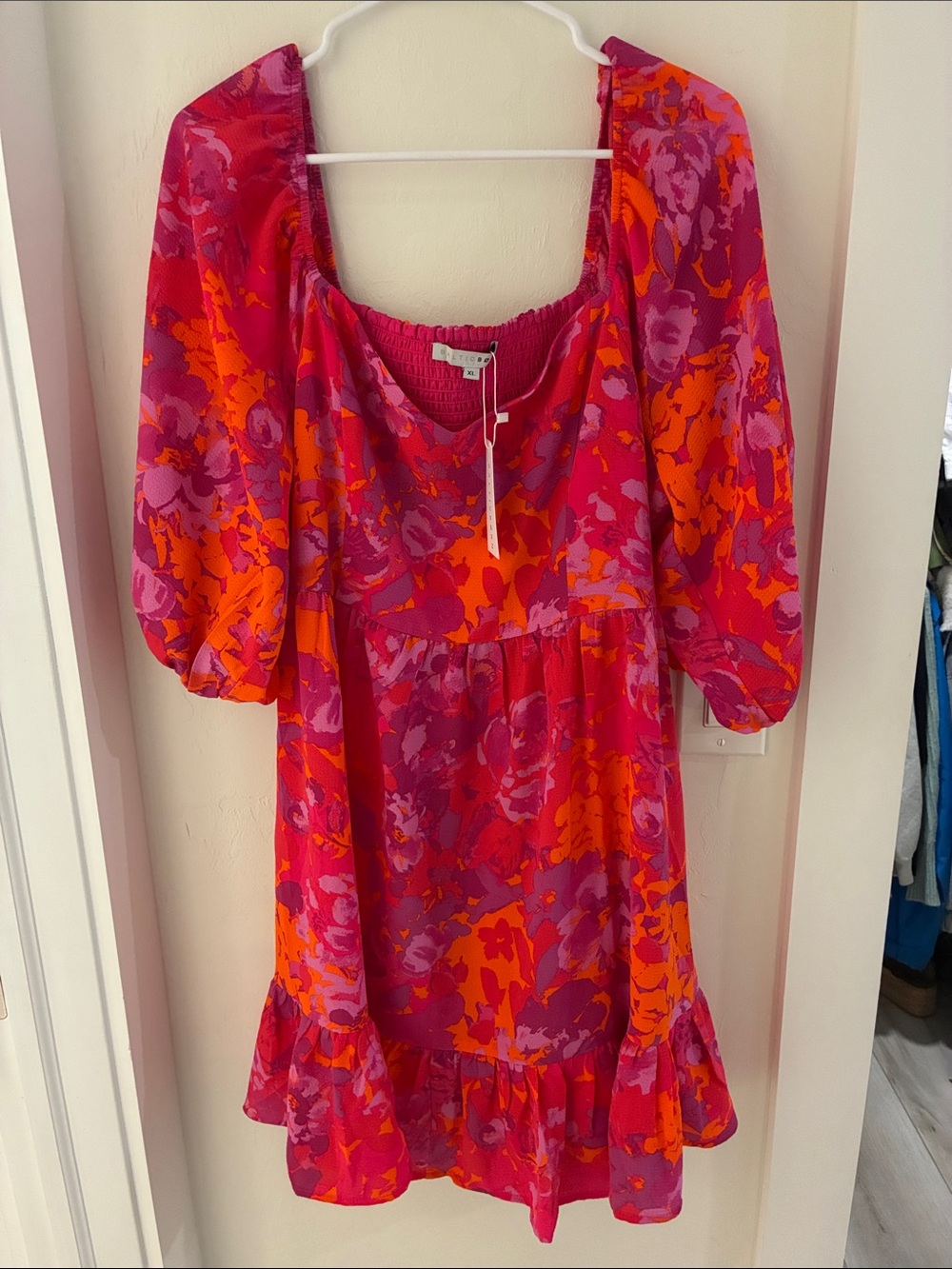 Baltic Born Girls' Floral Puff-Sleeve Dress in Hot Pink & Orange